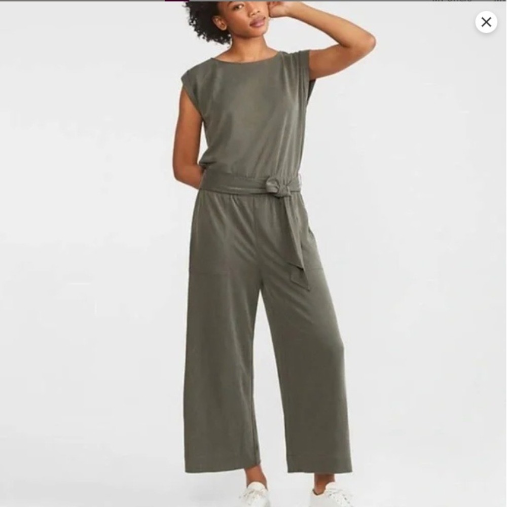 Loft Outlet Jumpsuit Womens L Gray Wide Leg Elastic Waist‎ Sleeveless Minimalist
